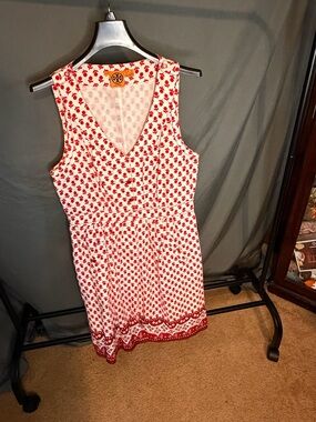 Tory Burch White Dress with Red Floral Print